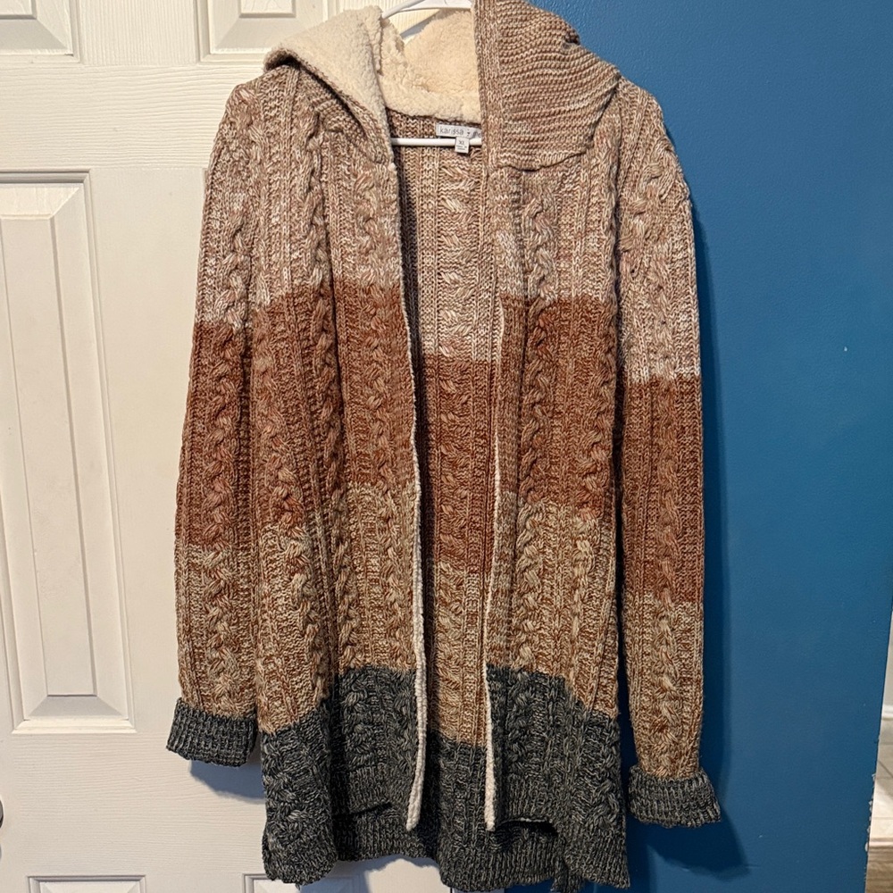 Stylish Multicolor Hooded Knit Cardigan